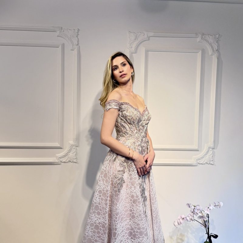 Lavinia Pudra Gümüş İşlemeli Abiye