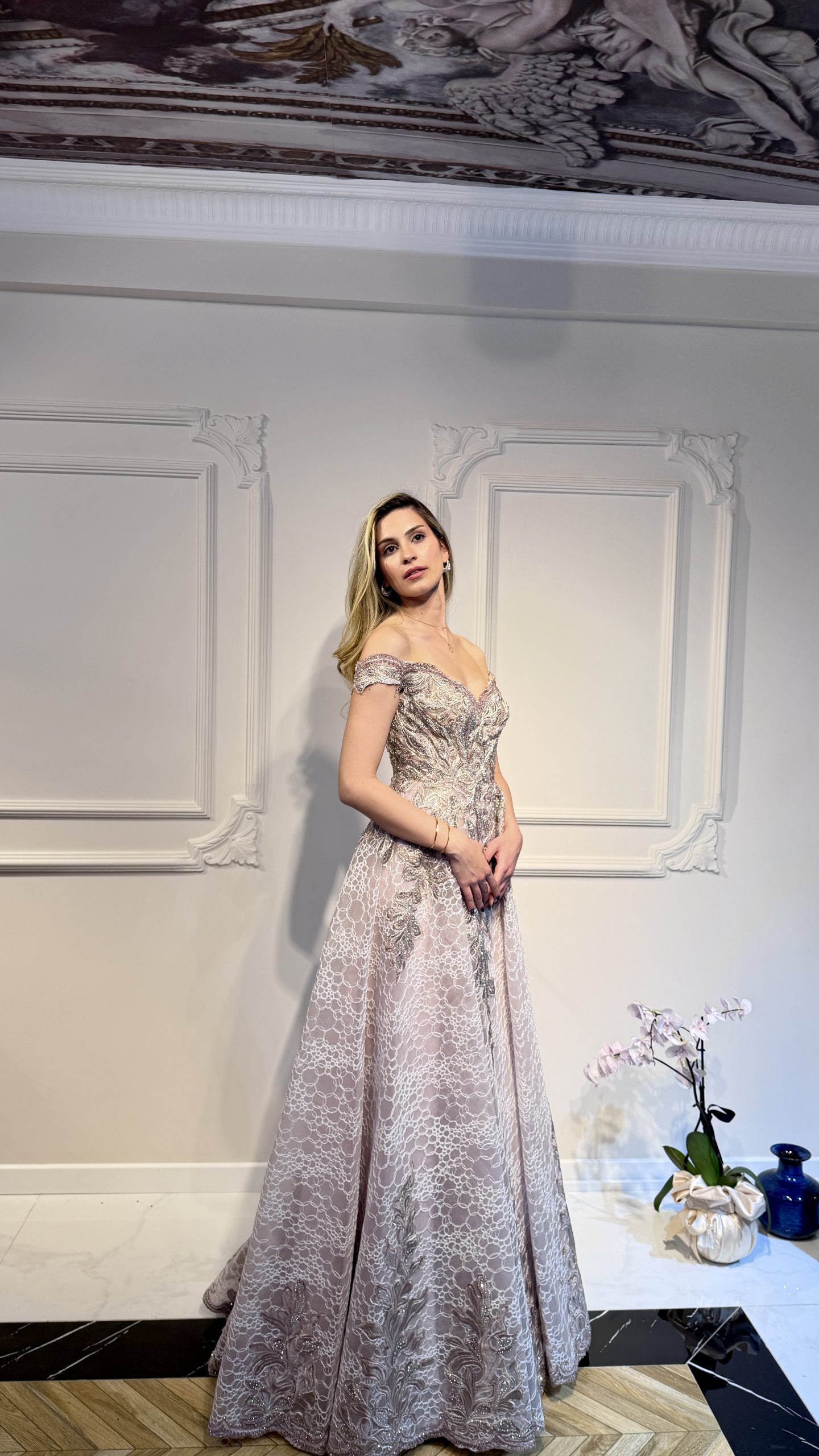Lavinia Pudra Gümüş İşlemeli Abiye